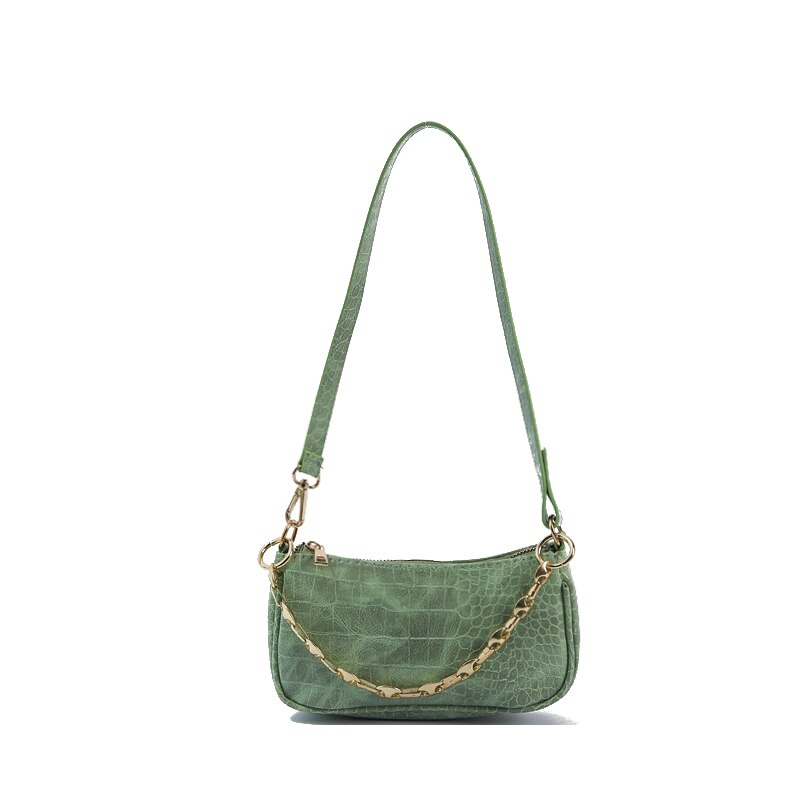 Krokodille mønster baguette tasker mini pu læder skuldertasker til kvinder kæde luksus håndtaske kvindelige rejser: Grøn
