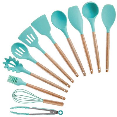 Silicone ustensiles de cuisine ensemble cuisson pelle cuillère outil cuisson ustensiles de cuisine Gadgets de cuisine spatule cuillère ustensiles de cuisine outils de cuisine: 11pcs green