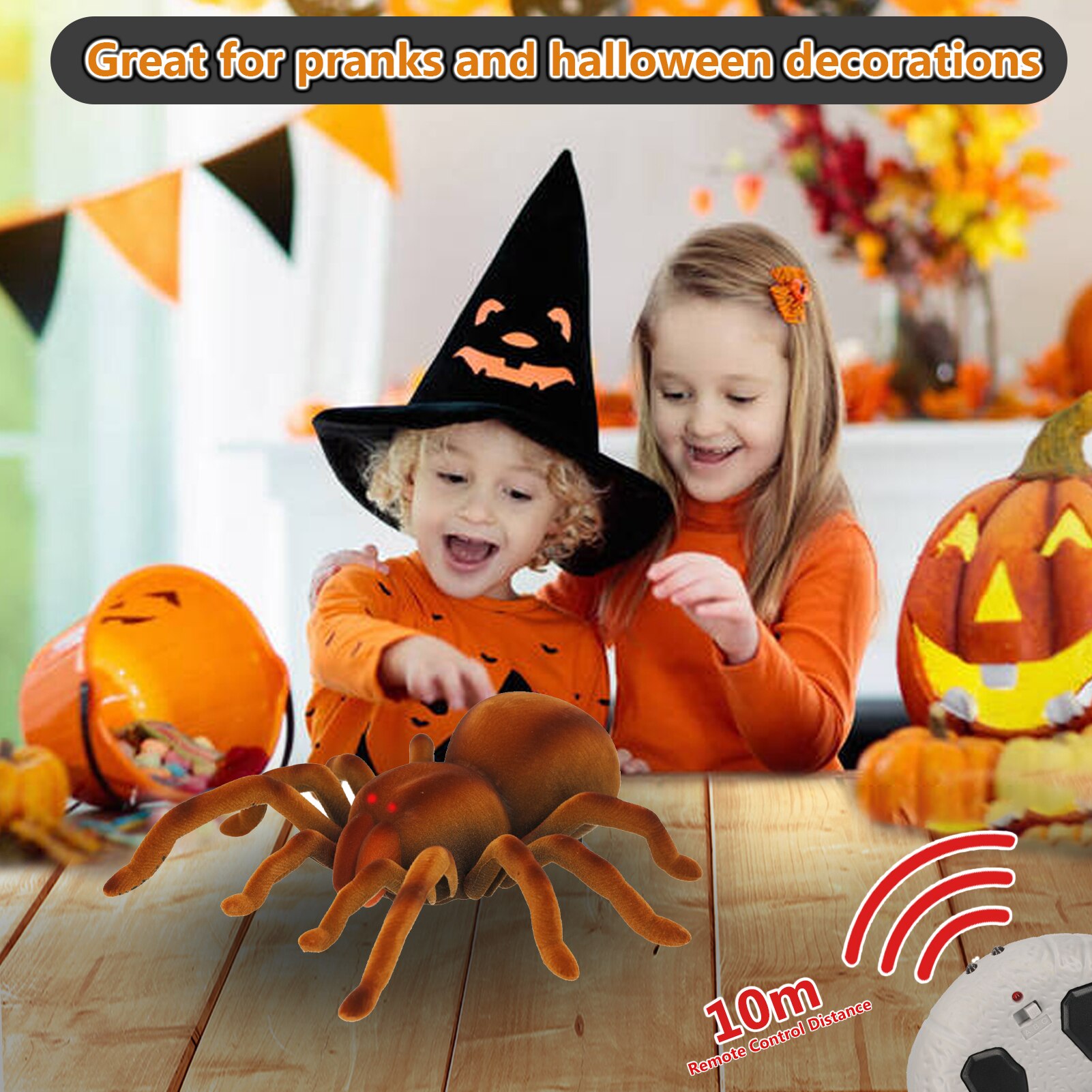 Electronic pet Remote Control Simulation tarantula Eyes Shine smart black Spider Halloween RC Tricky Prank Scary Toy