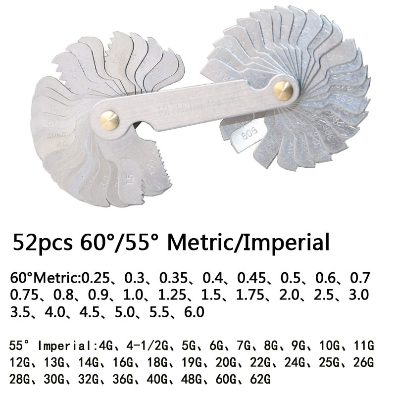 JIGONG Thread Plug Gage Stainless Steel Metric Screw Pitch 52pcs 60 and 55 Degree Thread Measuring Gage Gauge