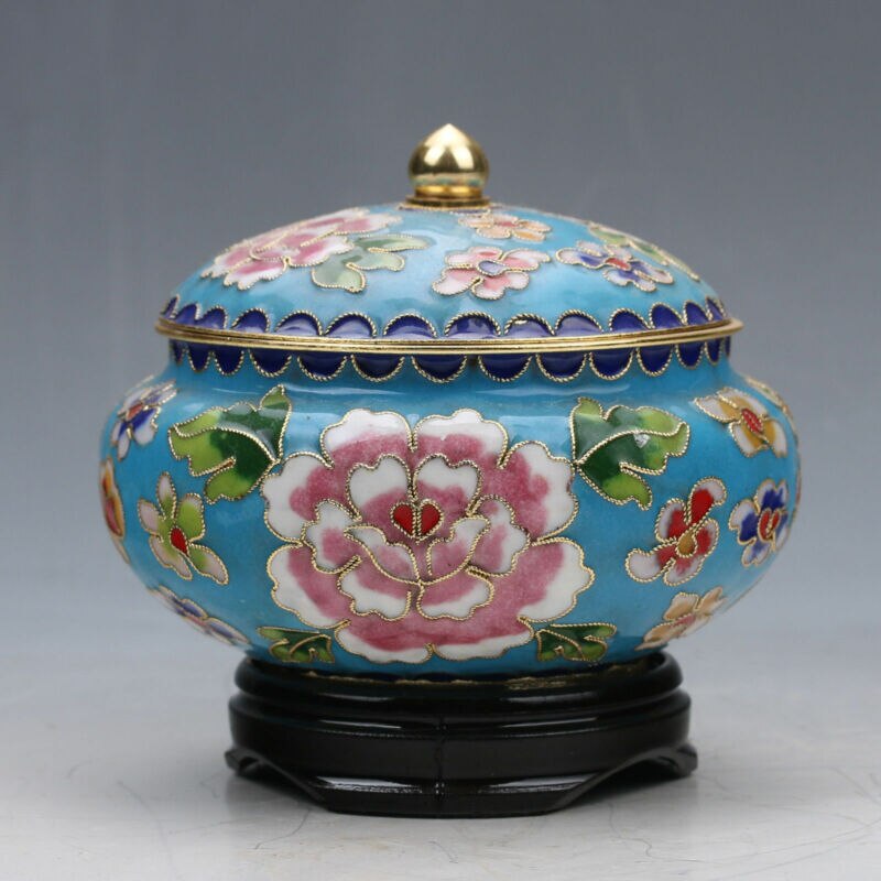 Kinesisk cloisonne håndarbejde subshrubby pæon blomst opbevaringstank  z01