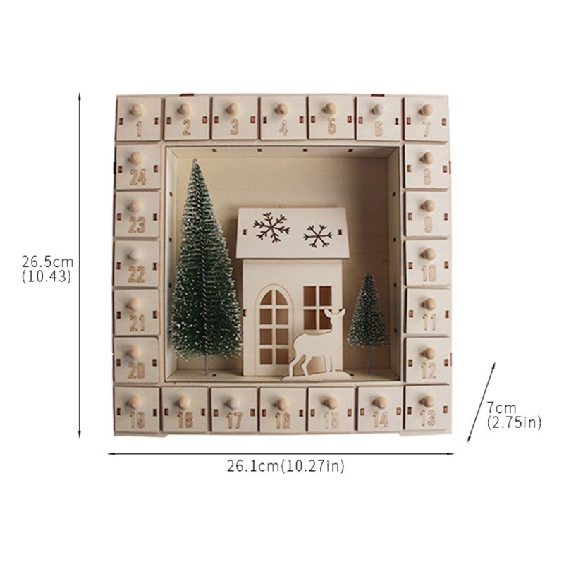 Christmas Tree Wooden Advent Calendar Countdown Decoration 24 Drawers with LED Light