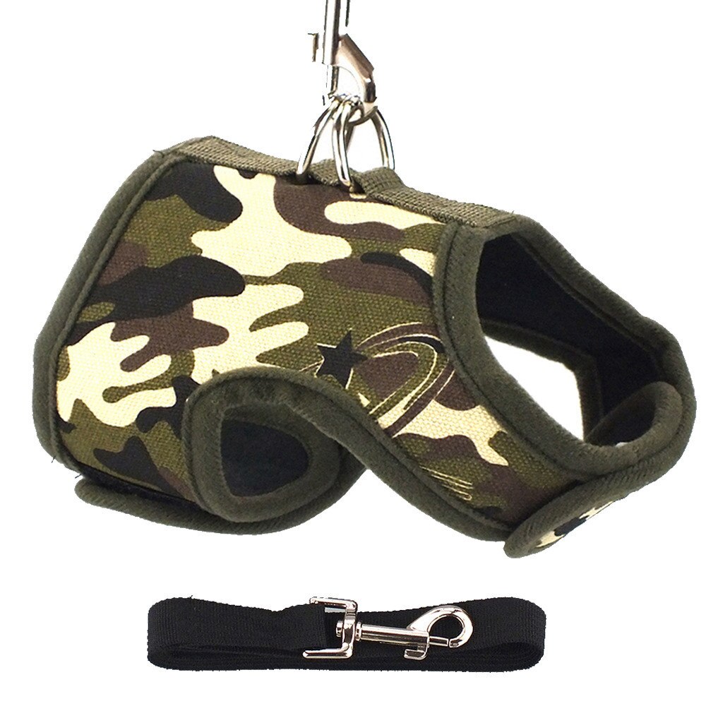 Stærk hundesele til små hunde kæledyr hamster kaniner sele bløde kæledyr snor seler til kanin hvalp  k9 hund kæledyr vest sele: Camo / Xs