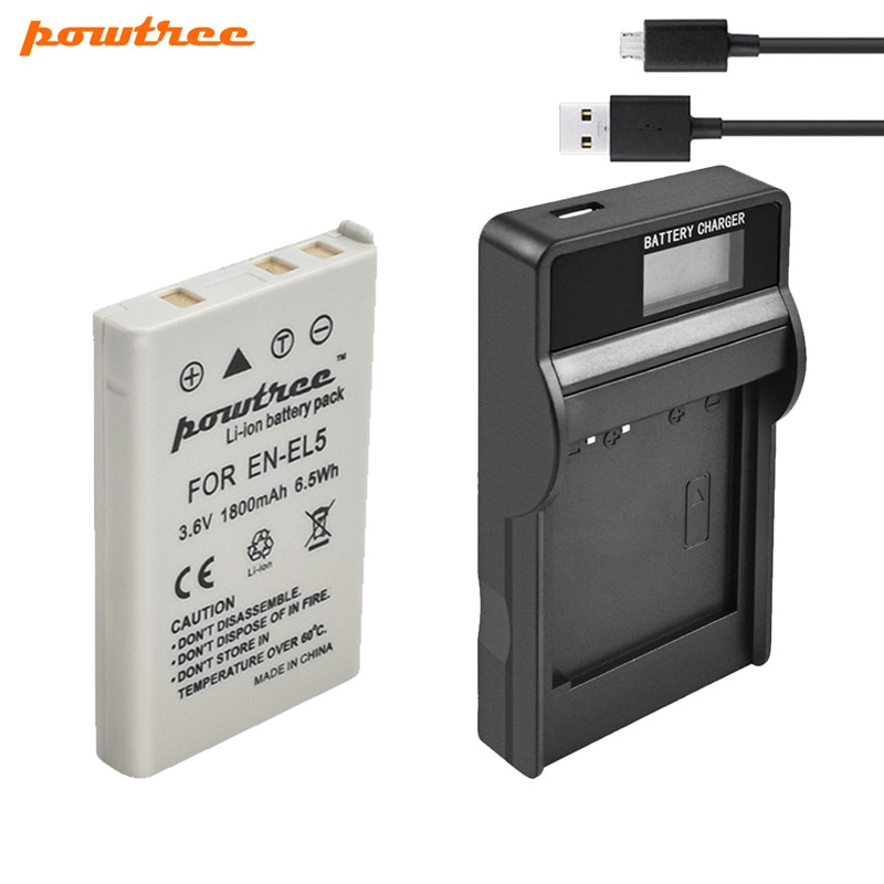 Powtree 1800mAh EN-EL5 Batterie pour Appareil Photo Numérique + Chargeur USB pour Nikon Coolpix P4 P80 P90 P100 P500 P510 P520 P530 P5000 P5100 L10: 1X Battery Charger