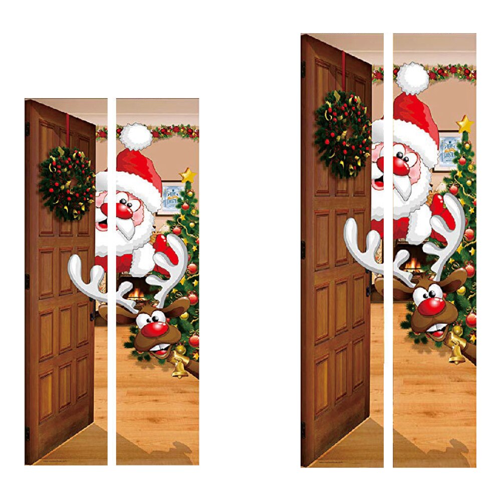 Christmas Santa Deer Door Sticker Glass Window Sticker Wooden Door Renovation Wall Sticker Home Office Decoration