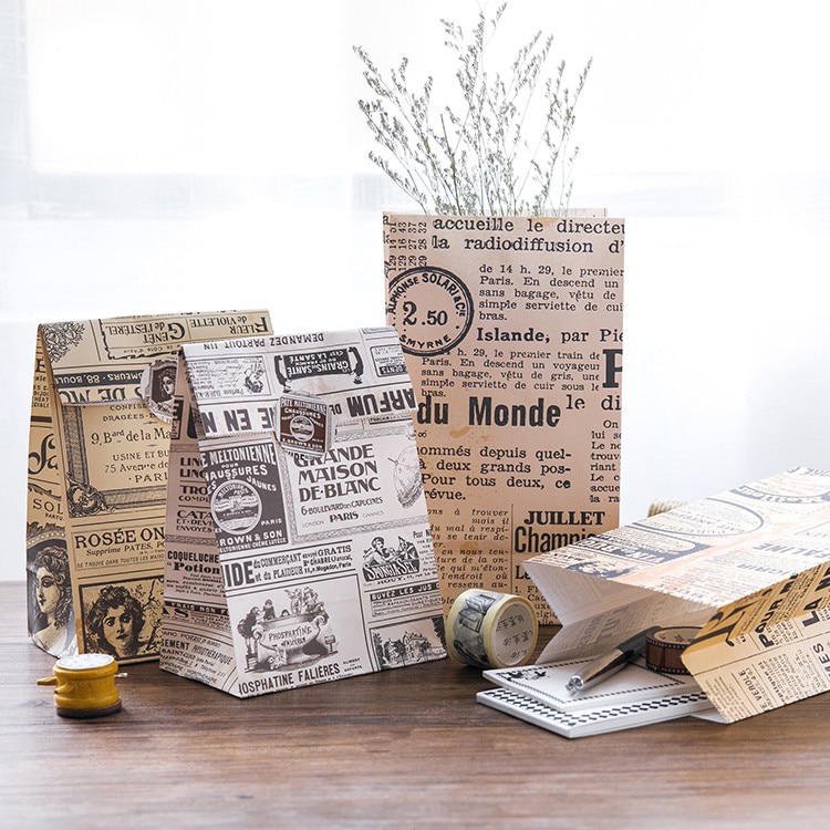 Gamle nyheder papir tema 12 stk papirpose gamle mad retro vintga print emballage fødselsdagsfest wrap opbevaringspose