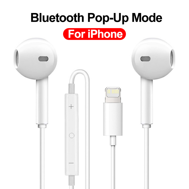 For Apple iPhone 14 13 12 11 Lighting Earphones iPhone X XS XR 7 8 Bluetooth Wired Lightning Cable Headphones Phone Accessories: WHITE