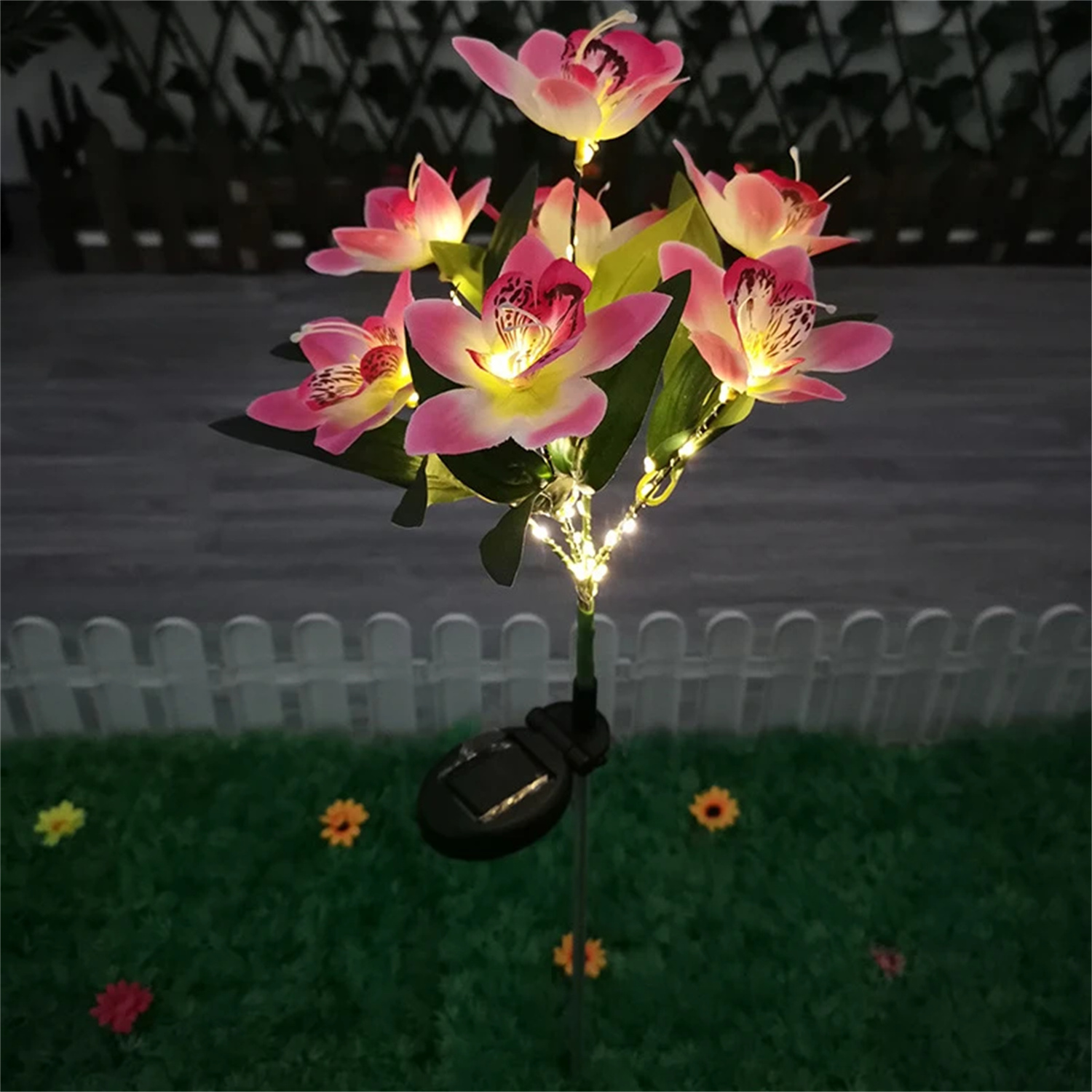 Lampe solaire d'extérieur en forme d'orchidée, imperméable, luminaire décoratif d'extérieur, idéal pour une pelouse, une Villa, une allée, un couloir, un jardin ou des , noël: RGB