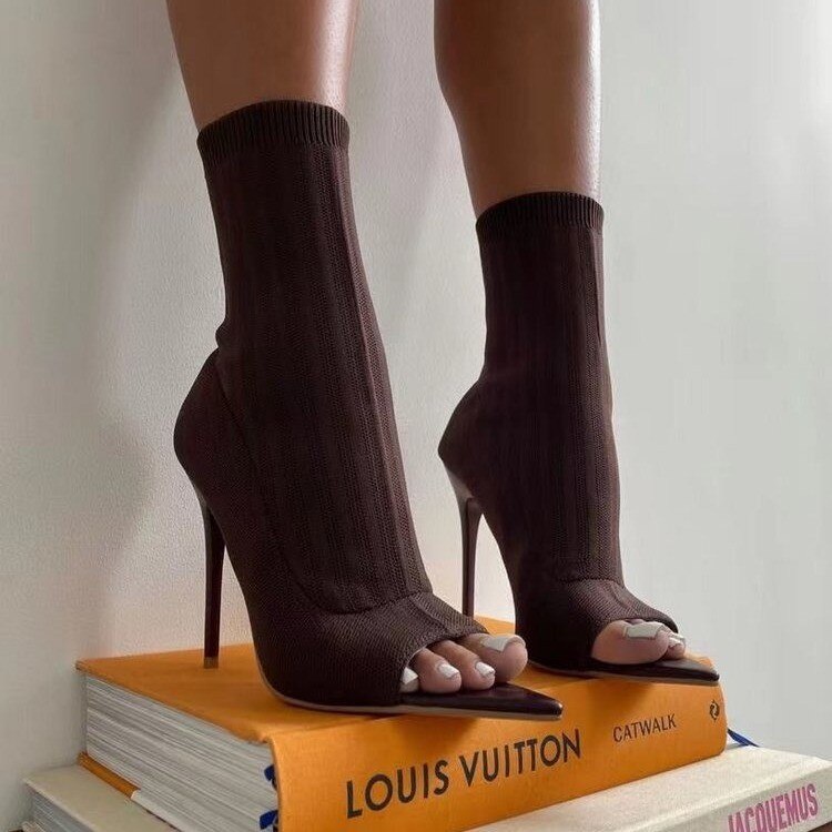 Bottes à talons hauts pour femme, chaussures de gladiateur, à bout ouvert, de soirée, de mariage, à la , collection automne