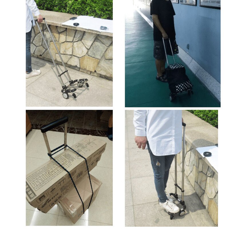 Full Folding Stainless Steel Luggage Car Bearing Capacity 60kg Luggage Easy To Carry Trolley Suitcase Schoolbags Shopping Carts