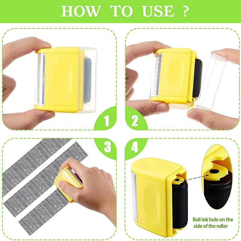 2 Pcs Identity Theft Prevention Stamp Identity Guard Roller Stamp Wide Rolling Security Stamp (Yellow And Green L And M)