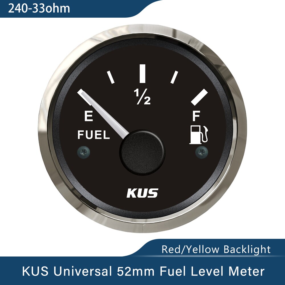 KUS Neue 52mm Auto Marine Heizöl eben Messgerät Meter 0-190 Ohm 240-33 Ohm mit verrotten Gelb Hintergrundbeleuchtung 12V/24V für Auto Stiefel: 240-33Ohm-BS