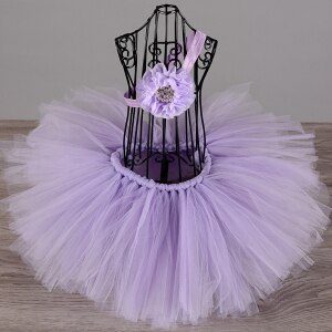 Bonito meninas rosa tutu saia infantil tule feito à mão pettiskirt ballet dança tutus undersaias com flor bandana crianças festa tutus: Lavanda