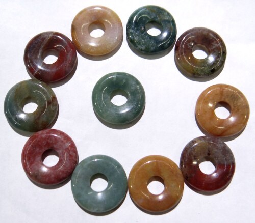 35mm natural stone Turquoises Quartz crystal tiger eye donut charm pendant for diy jewelry making Necklace Accessories12pcs