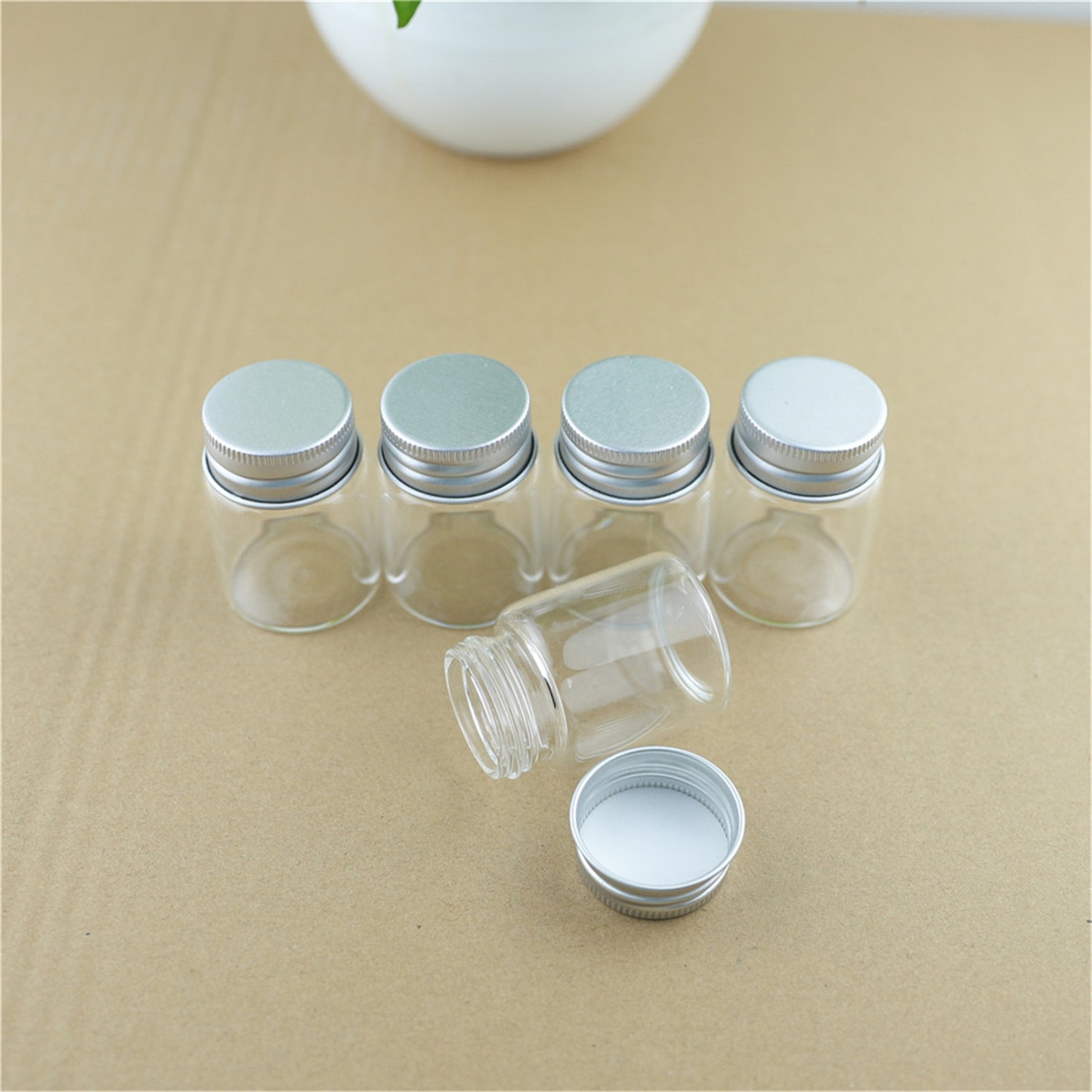 12 stycken 37*50mm 30ml glasflaskor flaska aluminiumkapsyler små provrör kryddor förvaring små burkar behållare dekorativt hantverk