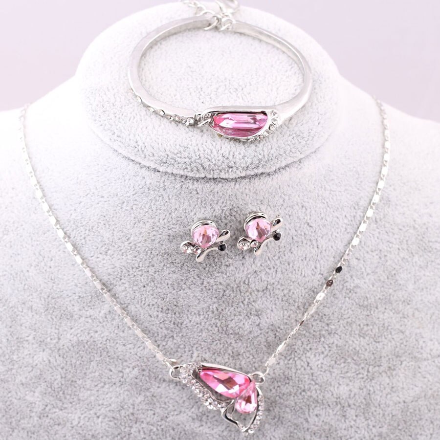 Sales Vlinder Sieraden Sets Ketting + Earring + Armband Kristal Set Sieraden: A91 Pink