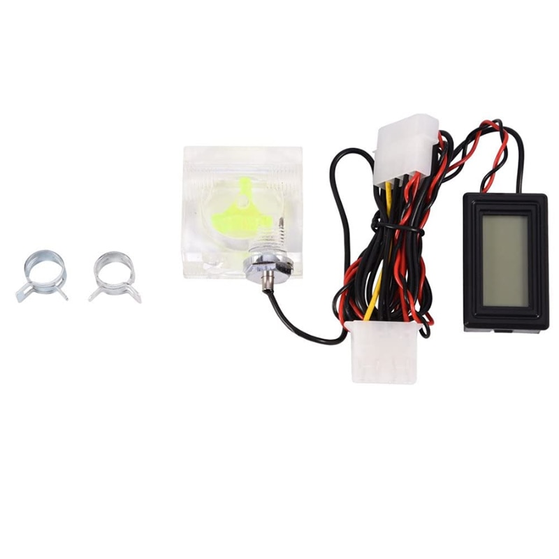 Pc 3 Way Flow Meter Digital Thermometer, Computer Water Cooling System Kit with Two Connectors andwith Pagoda Clip: Default Title