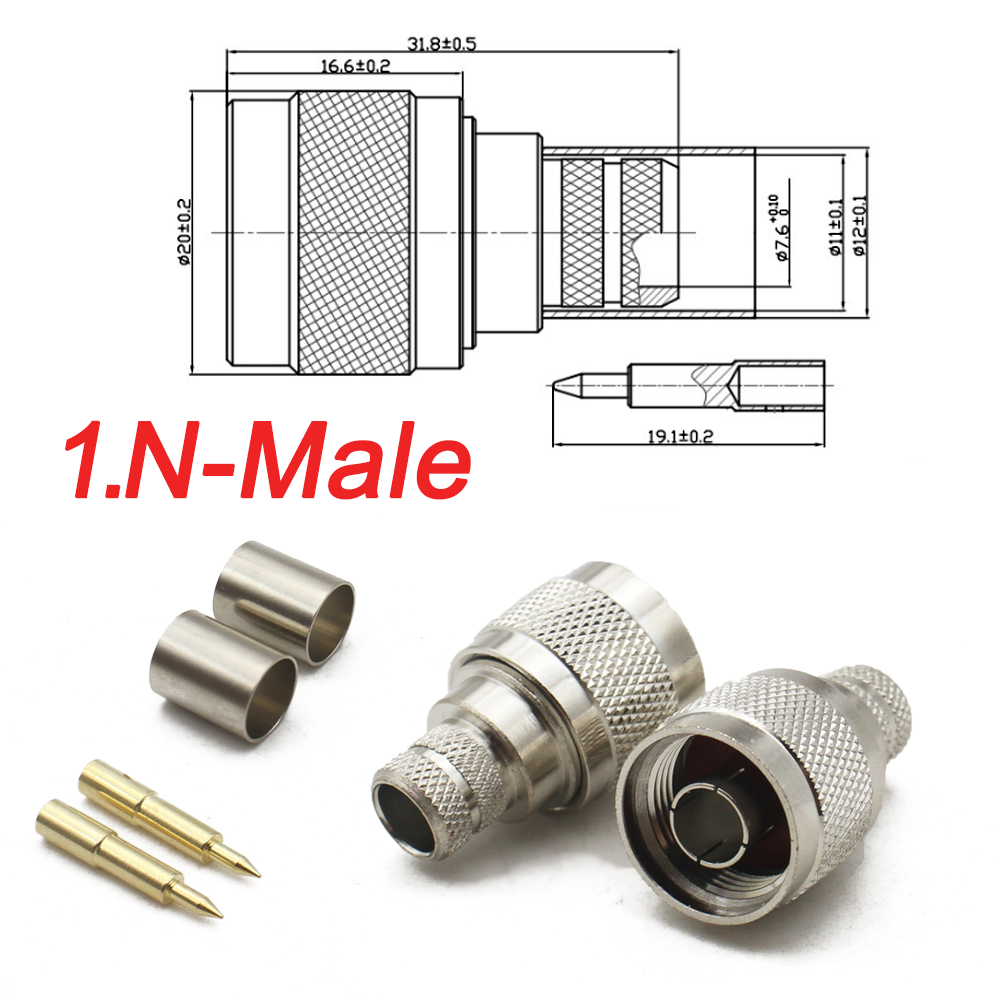 1 stk. 50-7 l16 n rf koaksialstik n-hanstik hun-jack krympe- og klemmestik lige til lmr -400 rg8 rg213 7d- fb-kabel: Militærgrøn / 1p