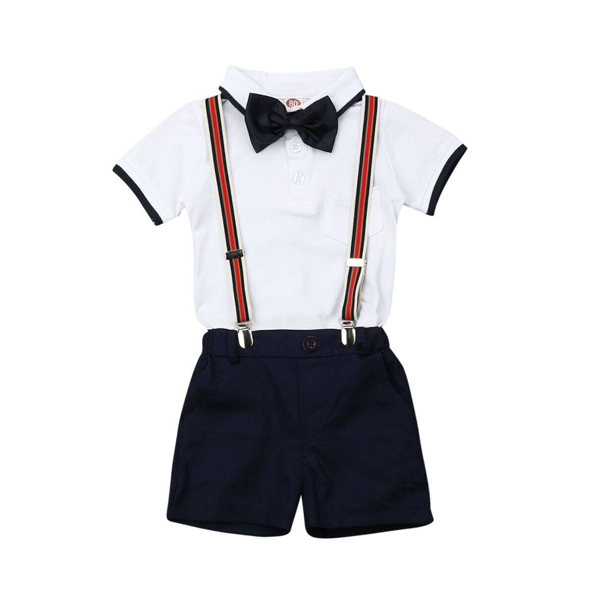 Brand Baby Boy Toddler Kids Gentleman Clothes Bowtie Short Sleeve Shirt+Shorts Bib Pants Outfit Toddler Formal Clothing Boy: White / 5T