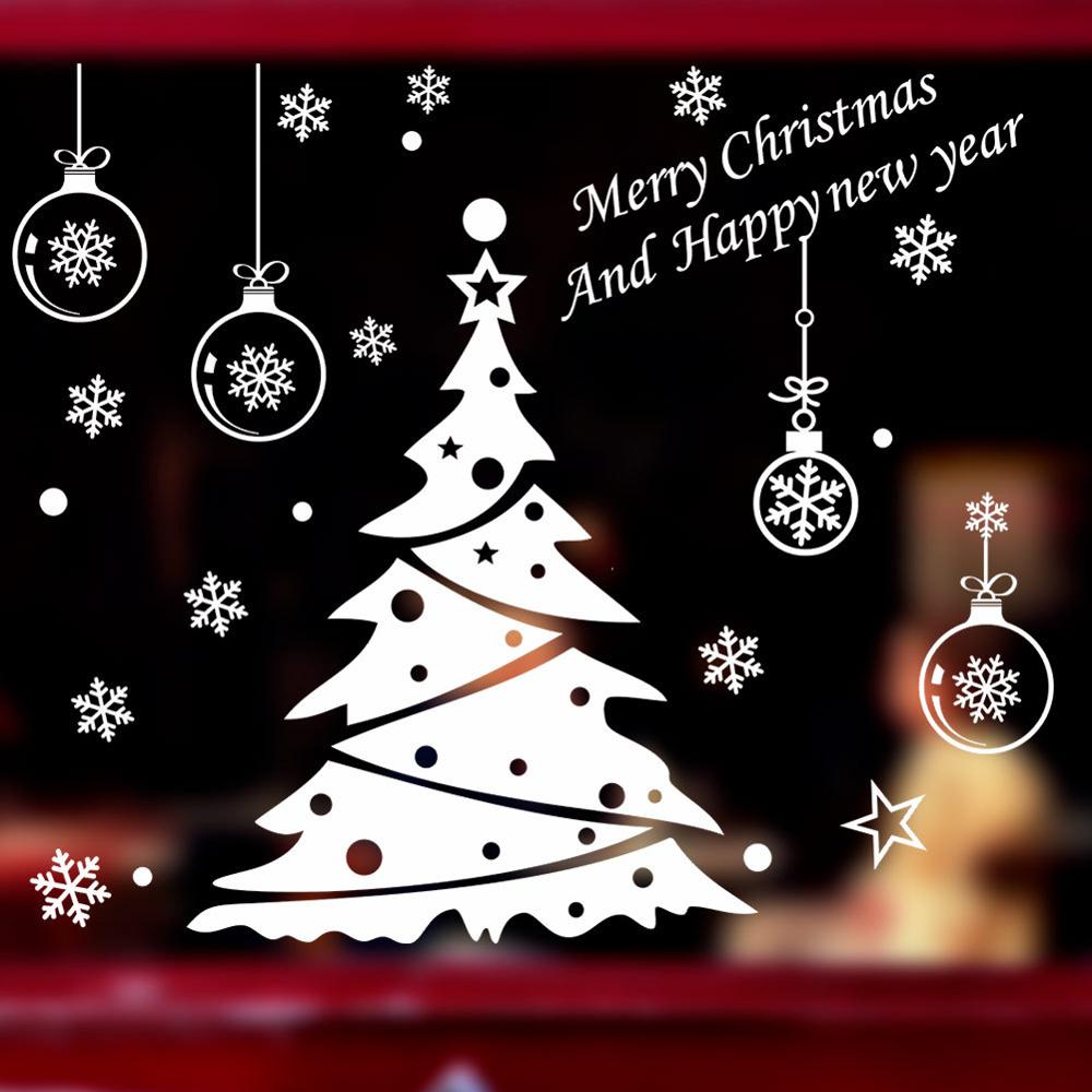 Christmas tree decoration glass window wall sticker wall decals festival home decor happy year stickers wallpaper