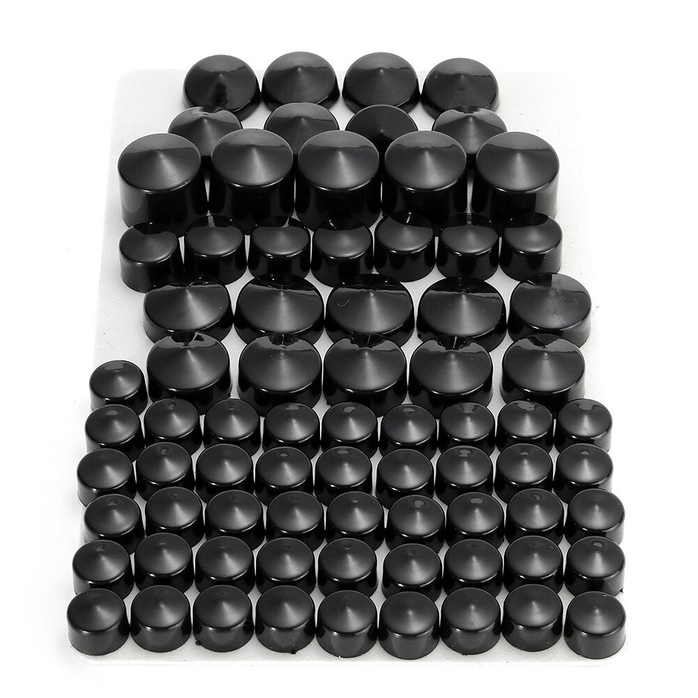 76Pcs/Set Motorcycle Screw Nut Bolt Cap Cover Kit Chrome Bolt Caps Topper Cover: Black