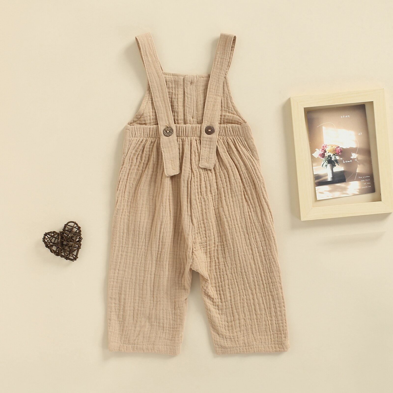 Katoen Linnen Casual Solid Kinderen Jumpsuit Peuter Vierkante Kraag Mouwloze Button-Down Jarretel Broek Voor Meisjes Jongens