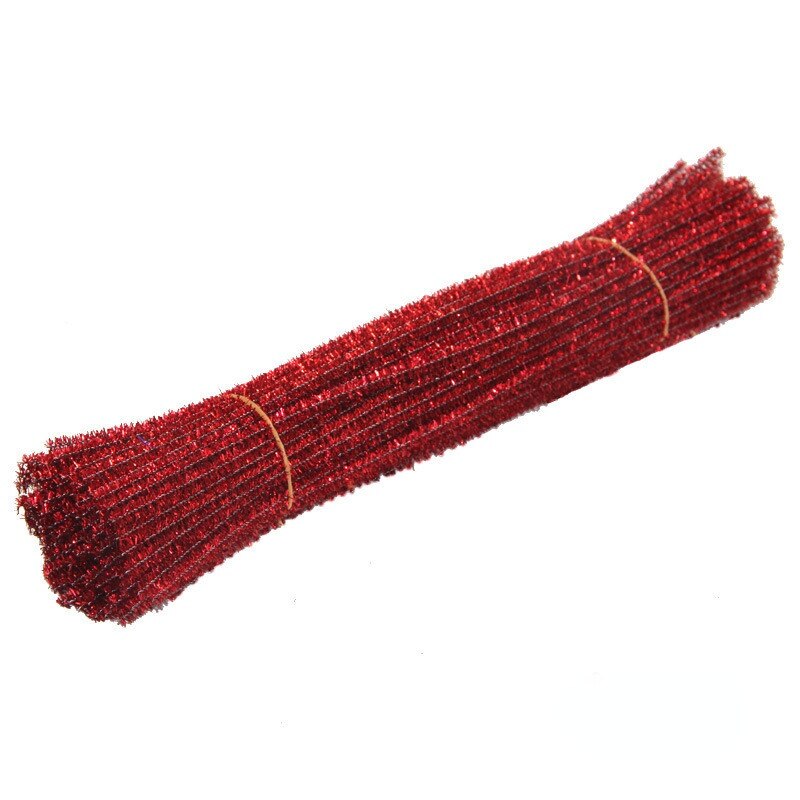 100pcs 30cm 12'' Pipe Cleaners Sparkle Christmas Chenille Craft Stems Plush Wired Sticks Xmas DIY Supplies Gold Silver Red Green: red