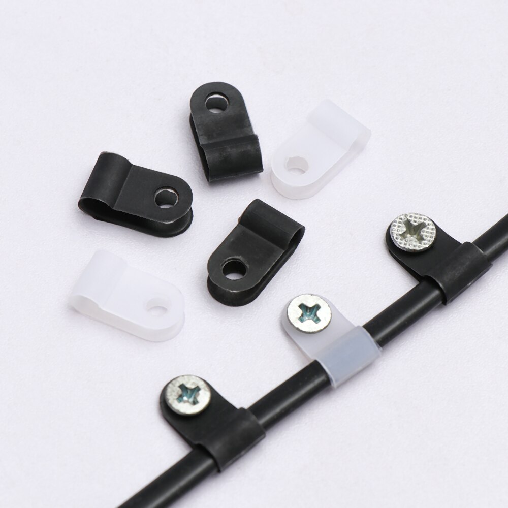 100 Pcs Plastic P Clips Black Hose Fasteners Cable Durable R-Type Nylon Cable Clamp Mounting Fix Hardware Electrical Fittings