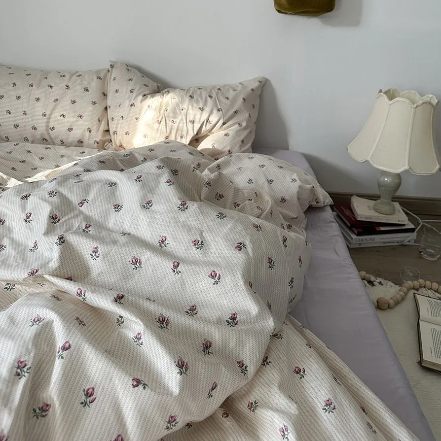 Juego de ropa de cama de cereza para niñas y niños, funda de edredón sin relleno, Sábana plana, funda de almohada, ropa de cama Kawaii: Completo / Rojo