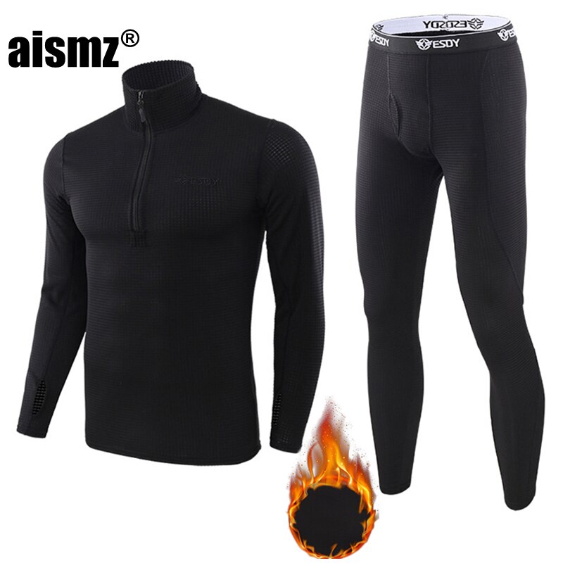 Aismz-Conjunto de ropa interior térmica para hombre, ropa interior elástica antimicrobiana de secado rápido, forro polar de compresión para el sudor, Calzoncillos largos cálidos para Fitness: A154 black / XL
