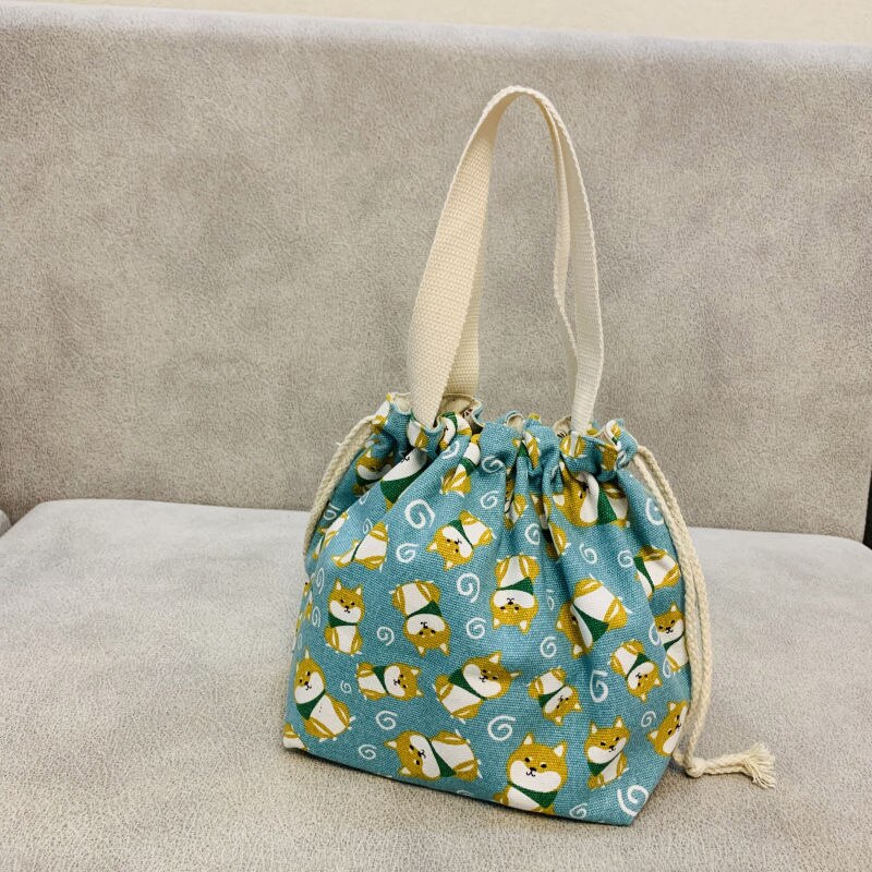 Japanse lunchbox tas cartoon schattige bedrukte canvas stof trekkoord werkende lunchtas: Hg004