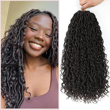 Diosa Locs Pelo de ganchillo Locs sintéticos River Locs Pelo de ganchillo con extremos rizados Diosa Faux Locs Pelo de ganchillo para mujeres negras: Color natural / 18 pulgadas / 1 unids/lote