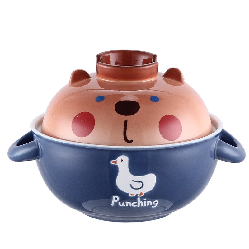 Cuencos de cerámica con tapa de dibujos animados japoneses, cuencos con tapa de oso Panda, gato, cerdo, fideos, Ramen, fruta, ensalada, sopa, bandeja, novedad