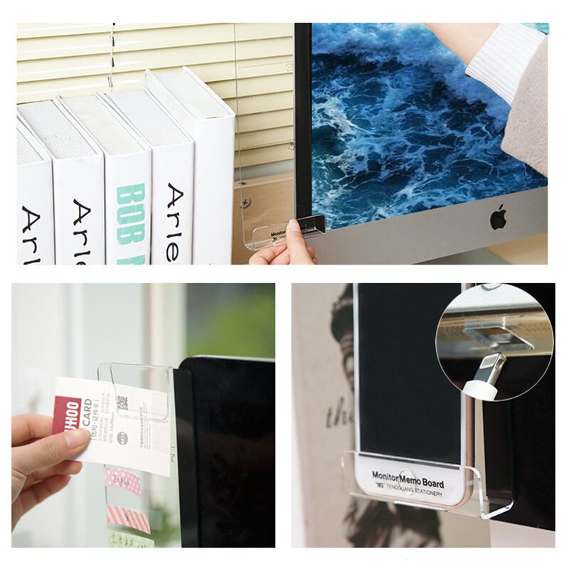 Creatieve Acryl Monitor Bericht Memo Board Voor Sticky Note Transparant Naam Card Phone Holder Desktop Plastic Houder Briefpapier