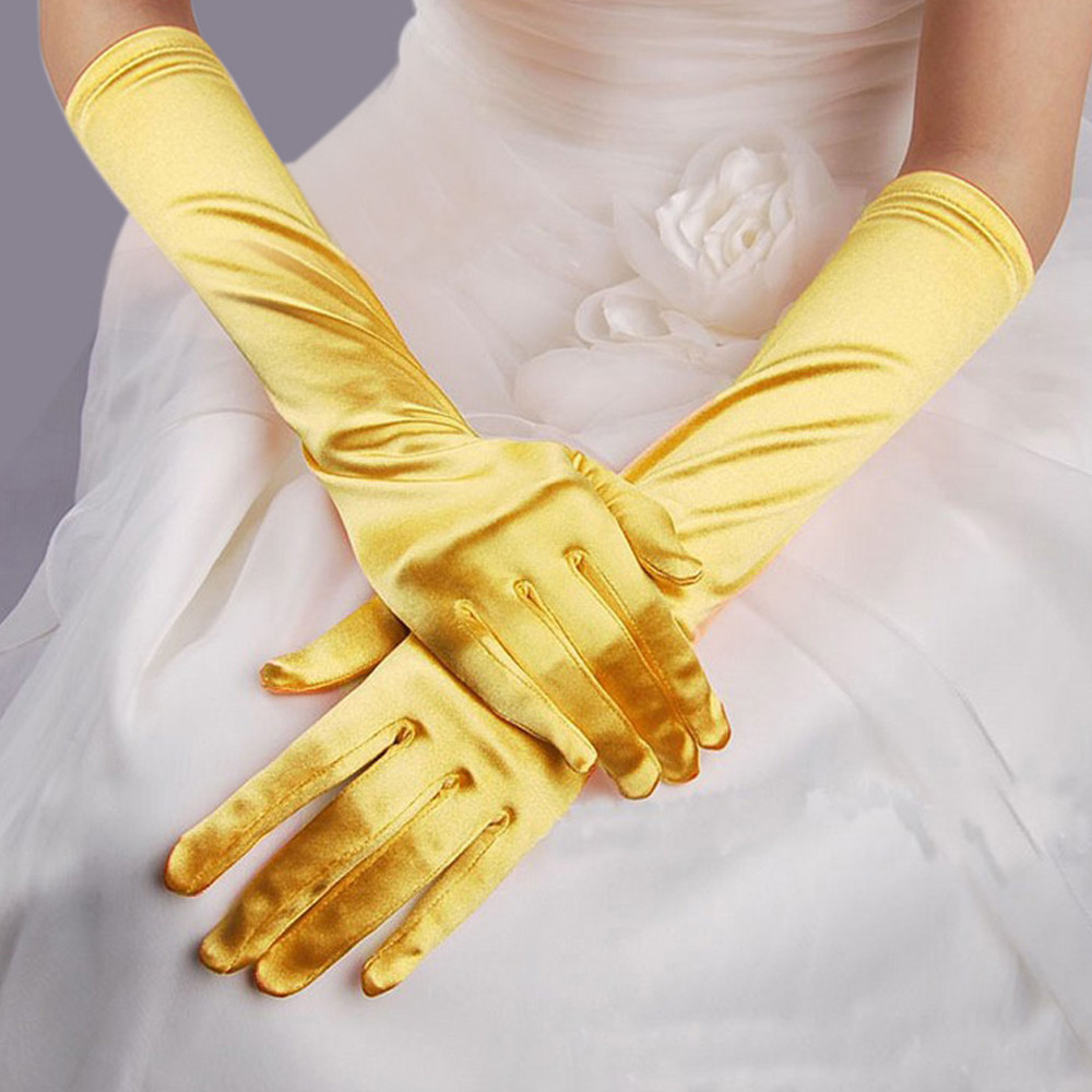 Women Long Finger Elbow Sun Protection Gloves Opera Evening Party Prom Costume Adult Accessories Black Red White Mittens: Yellow