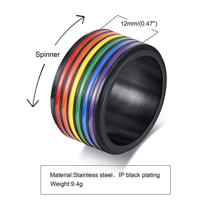 Zwart Rvs Rainbow Pride Ring Voor Mannen Regenboog... – Vicedeal