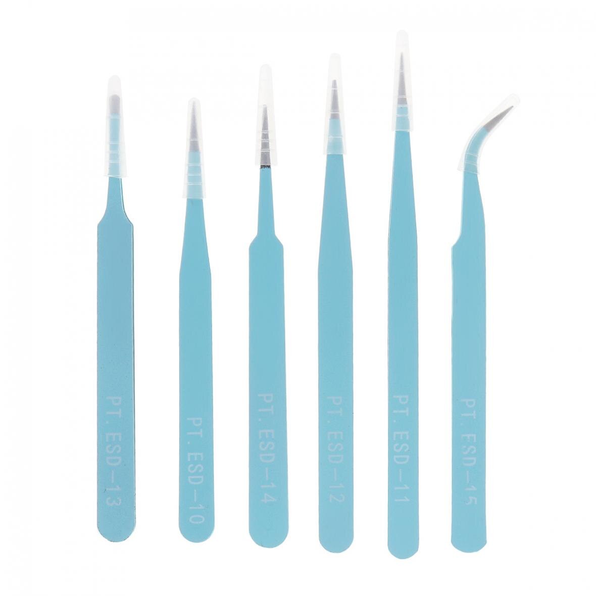 Juego de pinzas electrónicas de precisión, 6 unids/lote, juego de pinzas ESD de acero inoxidable Antiestático de 116mm-133mm para laboratorio de joyería artesanal