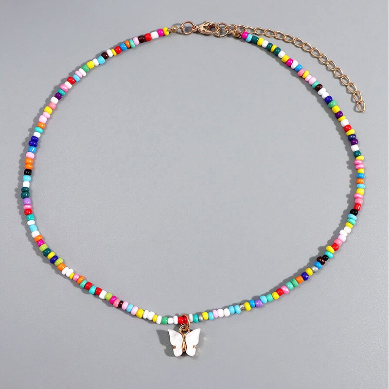 Neue Trend Elegante Schmuck Multi-schicht Mixcolor Perlen Kette Herz Anhänger Halskette Unquie Frauen Halskette X0118: X0119-Weiß