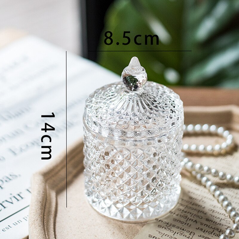 Romersk nordisk krystal glasburk kosmetisk puff opbevaringsboks vatpind skønhed æg smykker make-up arrangør slik kan lysestage: Klar