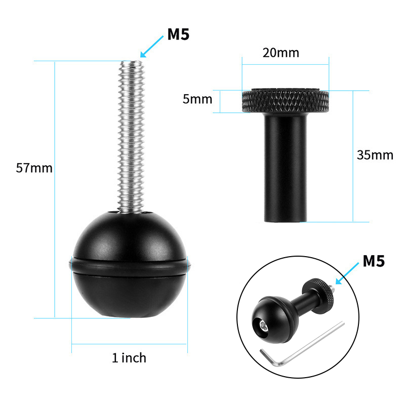 1-Zoll-Kugelkopf-Adapter, 1/4 Zoll Schraube, feste Halterung, Schmetterlingsclip für Gopro, SLR-Kamera, Unterwasser-Tauchhalterung, Tablett, Lichtklemme: Orange#ff6600