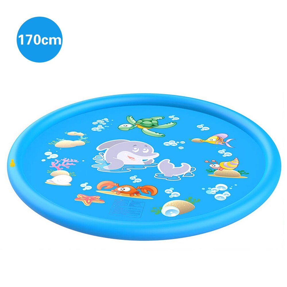 170/150/100cm PVC Sprinkling Swimming Pool Water Play mat Summer Lawn Games Pad Family Game Inflatable Spray Water Cushion Pat: Blue dolphin 170cm