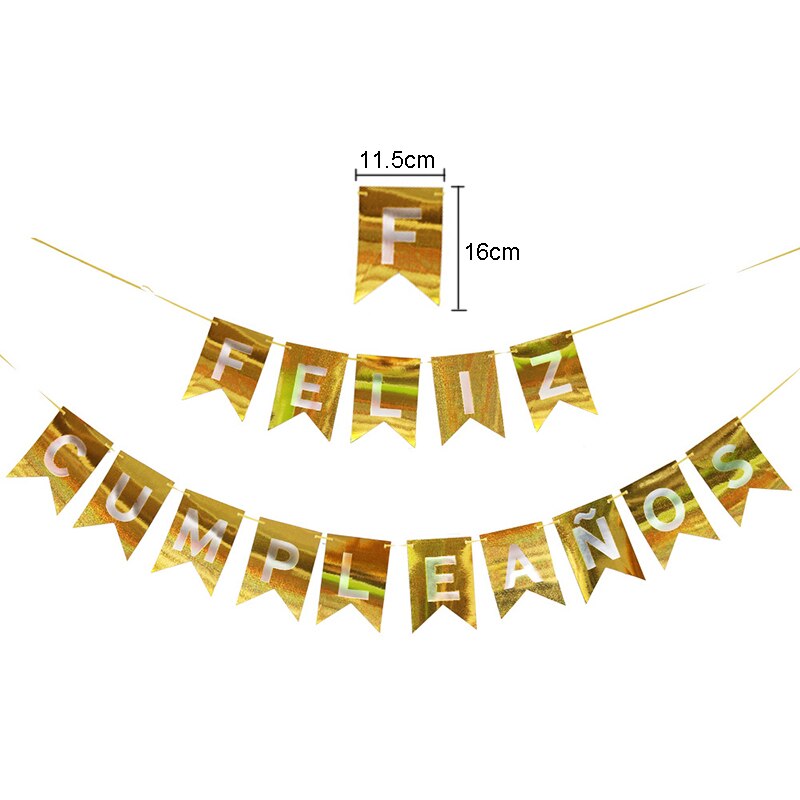 Happy Birthday Banner FELIZ CUMPLEANOS Spanish Birthday Decoration Bronzing Birthday Letters Flag Bunting