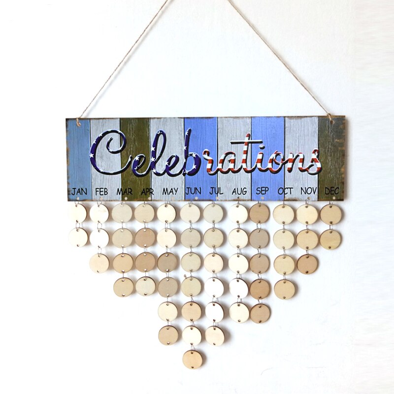 Tablero de recordatorios de cumpleaños para el hogar Calendario de madera, adorno colgante, decoración de Año ,: 10