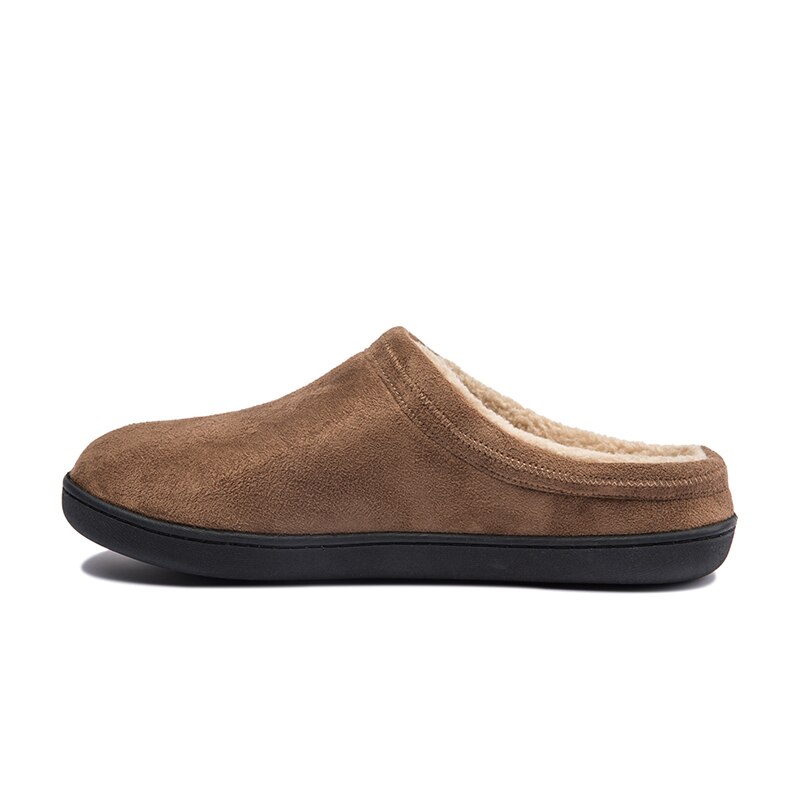BOREE Classic Home Slippers for Men Winter Suede Short Plush Man Slippers Non Slip Bedroom Slipper Couple Soft Indoor Shoes Male: Brown / 41-42