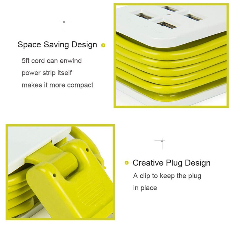 Travel Power Strip Portable Extension Socket Outlet with 4 USB Wall Charger Smart Desktop Socket EU Plug