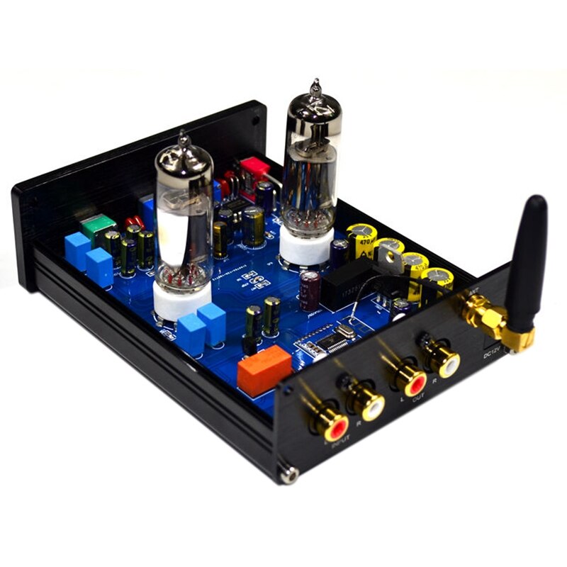 Buffer-amplificador estéreo con Bluetooth 4,2, preamplificador de tubo, HiFi 6J5, ajuste de tono de graves triples (Plata)