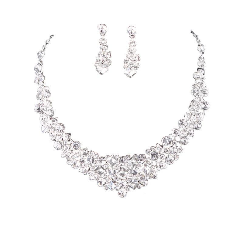 Luxury Sparkling Crystal Leaves Bridal Jewelry Set Rhinestone Tiaras Crown Necklace Earrings Wedding African Beads Jewelry Sets