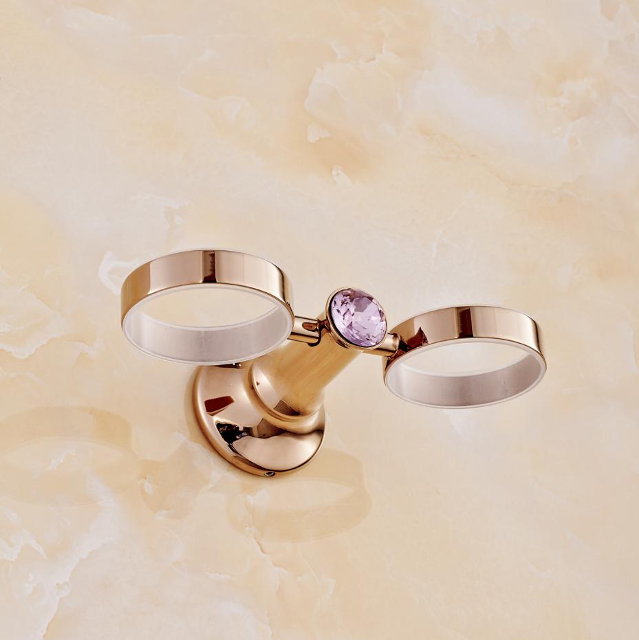 Luxury Pink Crystal/ Diamond Toothbrush Holder Antique Rose Gold Solid Polish Toothbrush Tumbler Bathroom Accessories Products