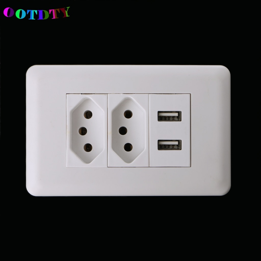 Ootdty 15A Muur Dubbele Standaard Stopcontact Adapter Dual Poorten Usb Charger Panel 5V 2.1A G07