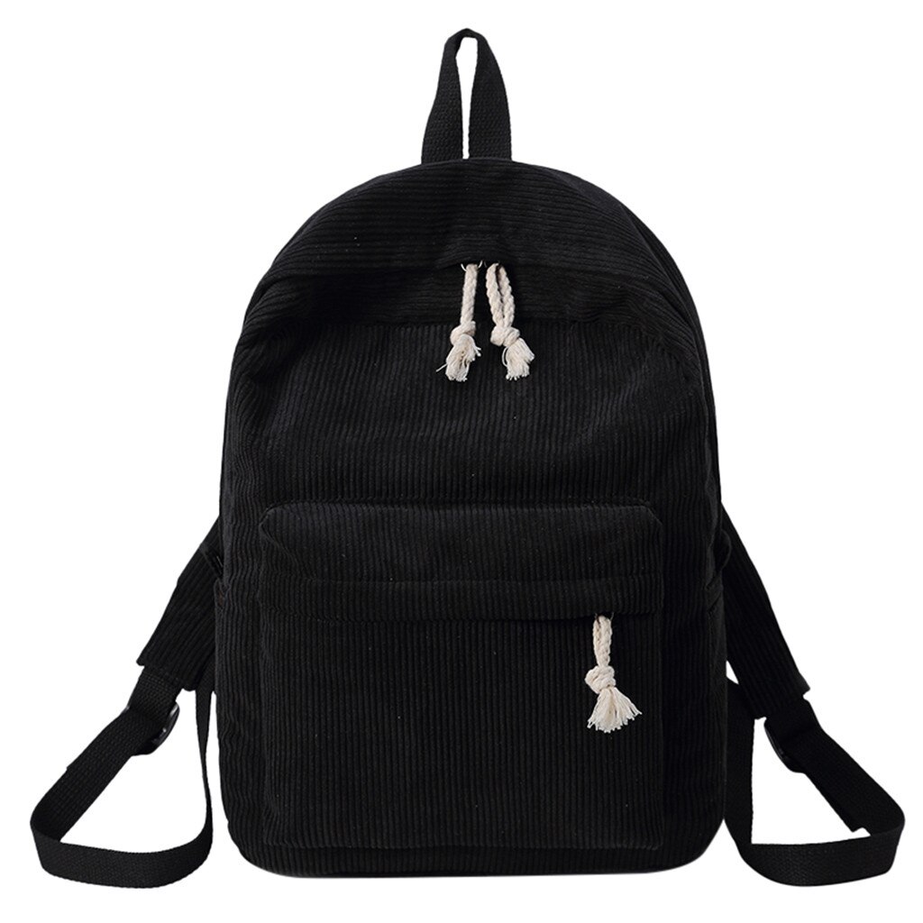 # H30 mochila escolar feminina, mochila veludo com zíper sólido, estilo coreano, para estudantes: Black